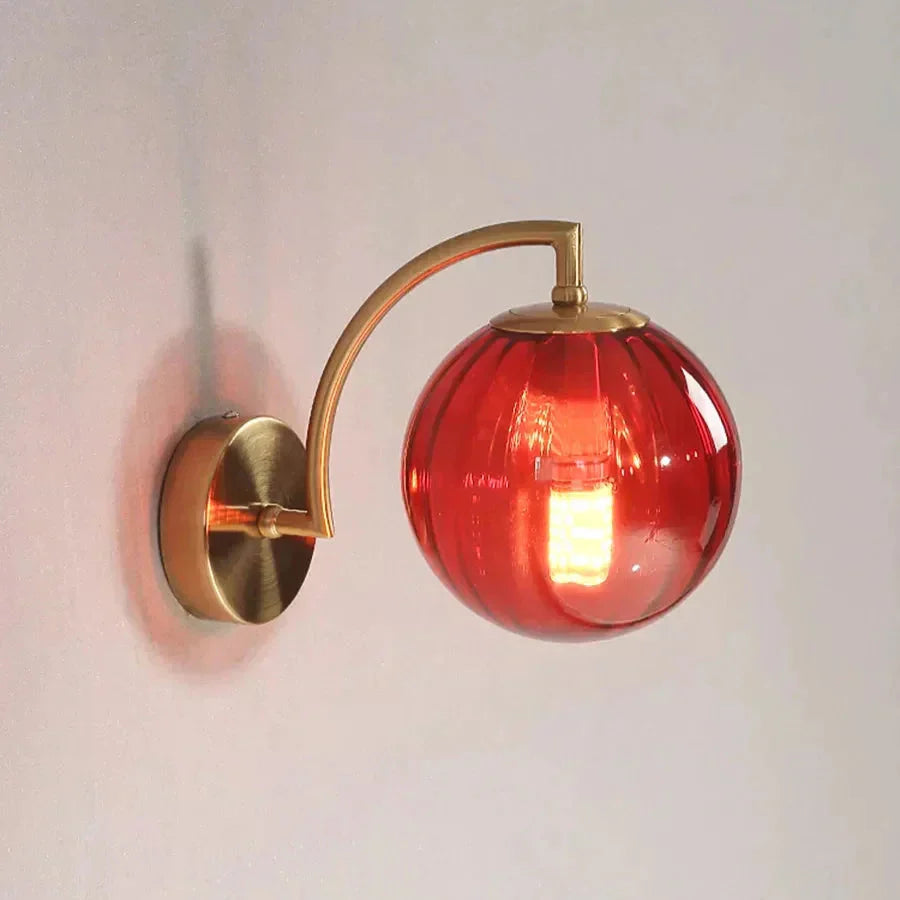 Applique Murale LED Verre Rond avec Bras Doré Courbé