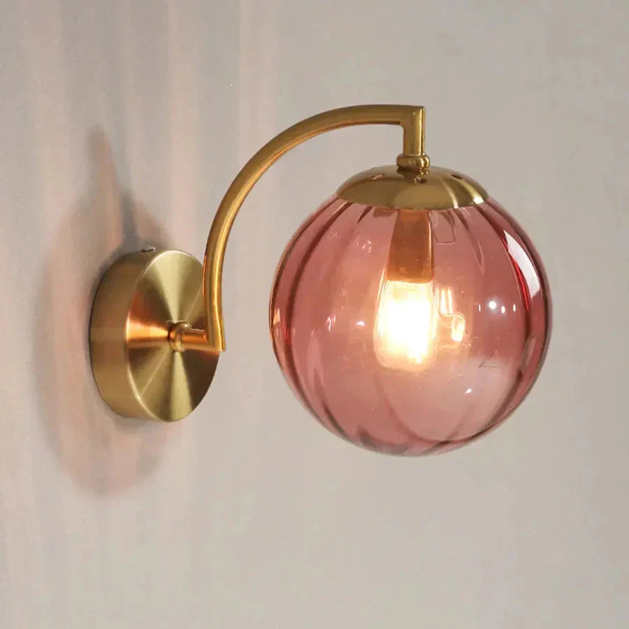 Applique Murale LED Verre Rond avec Bras Doré Courbé