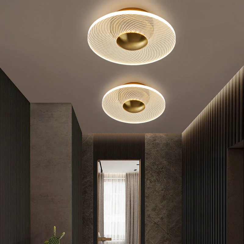Plafonnier LED Moderne Rond, Acrylique Doré, 10W