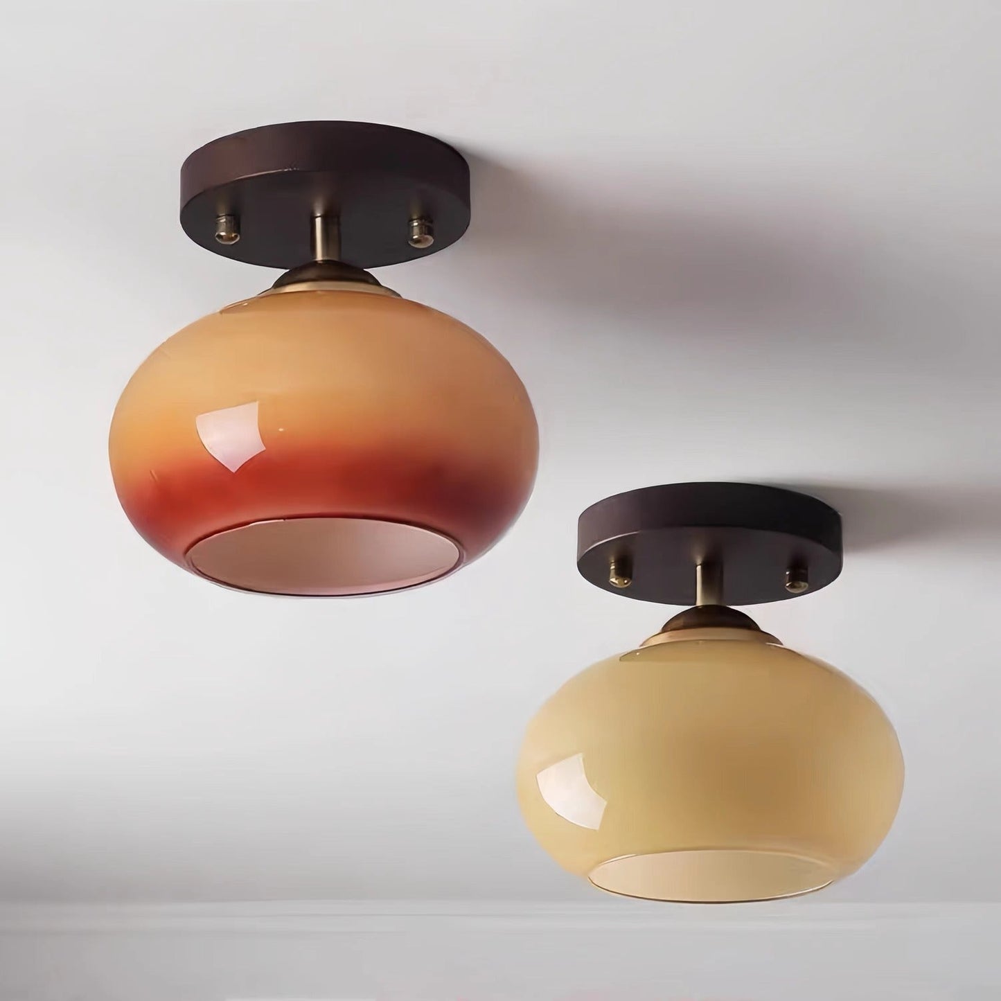 Plafonnier Bauhaus Verre Sphérique et Bois Noyer
