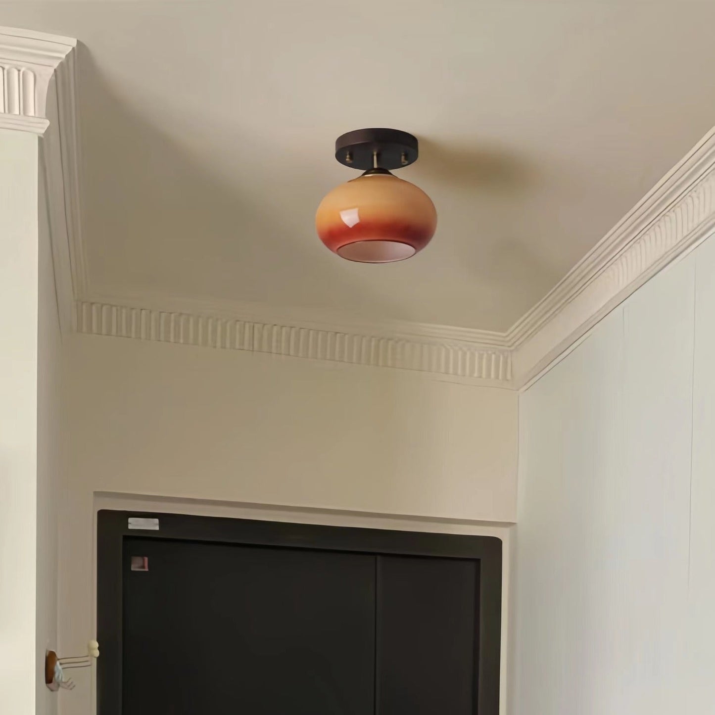 Plafonnier Bauhaus Verre Sphérique et Bois Noyer