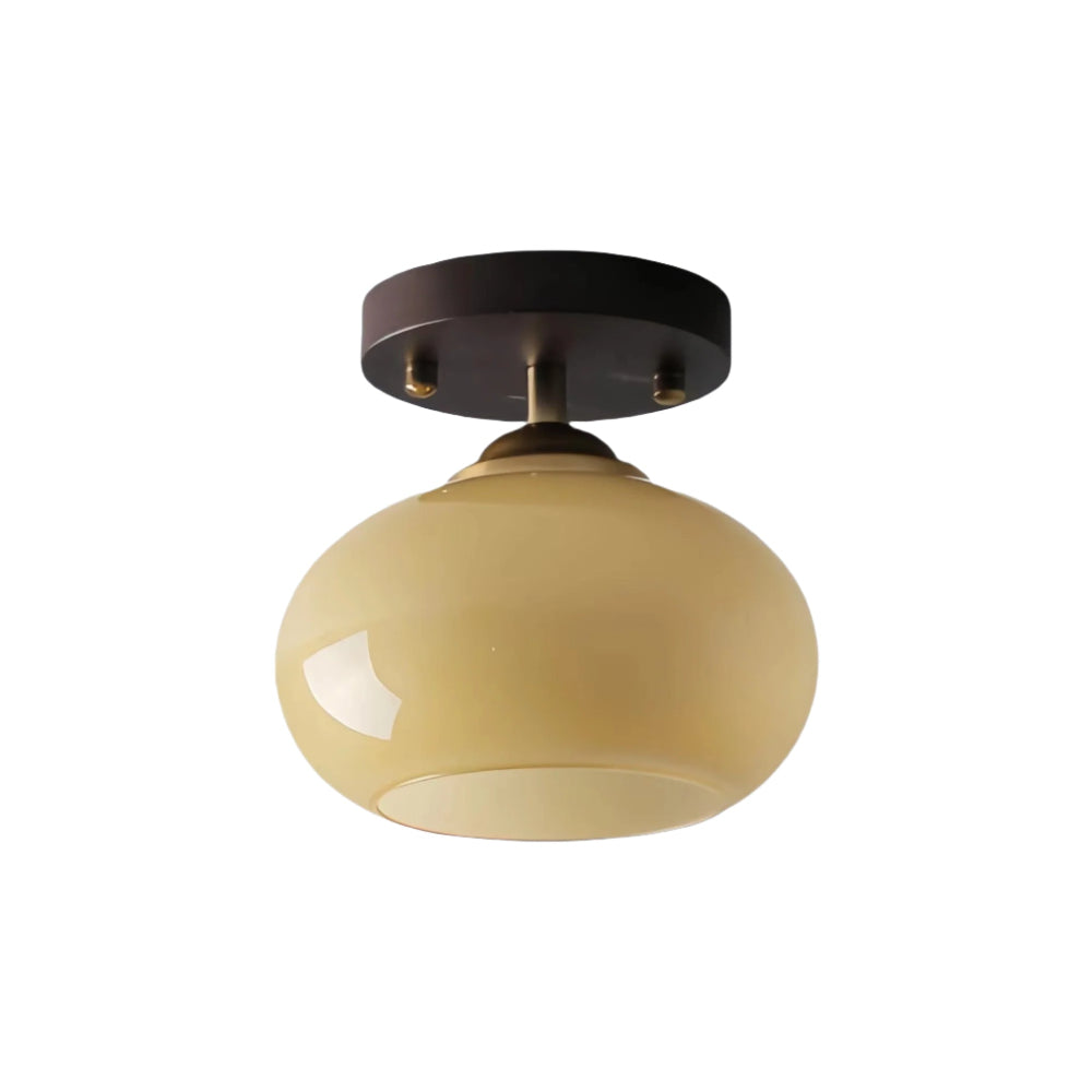 Plafonnier Bauhaus Verre Sphérique et Bois Noyer