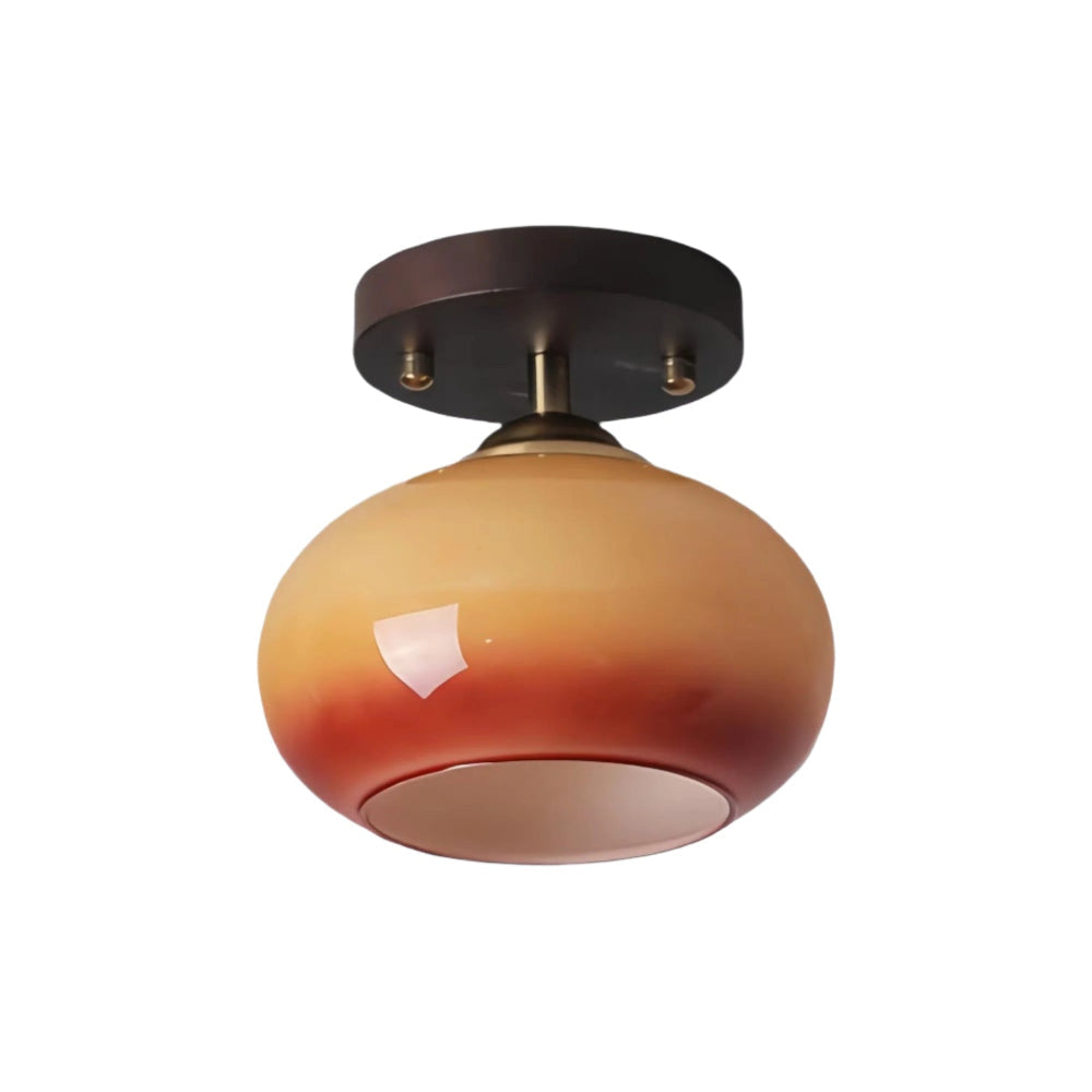Plafonnier Bauhaus Verre Sphérique et Bois Noyer