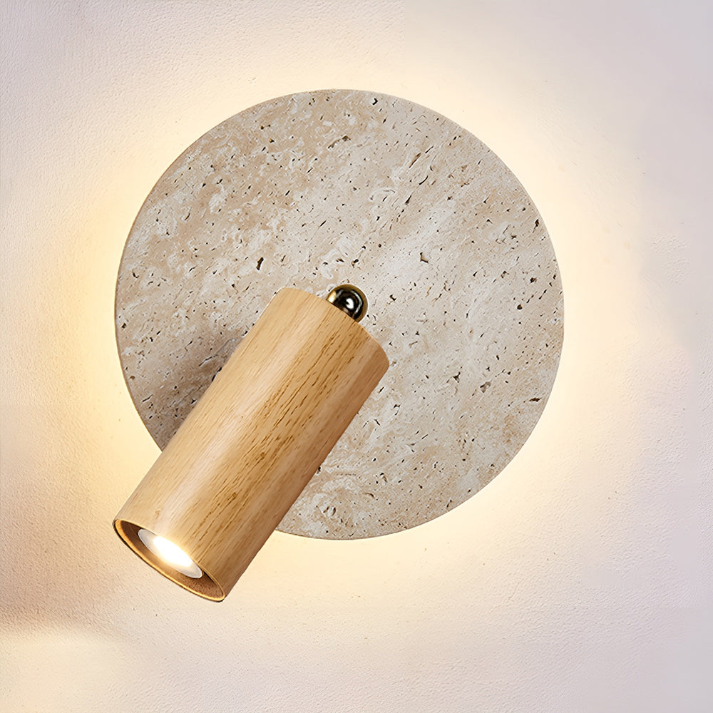 Applique Murale de Chevet, Travertin & Bois, Ø18cm, Orientable