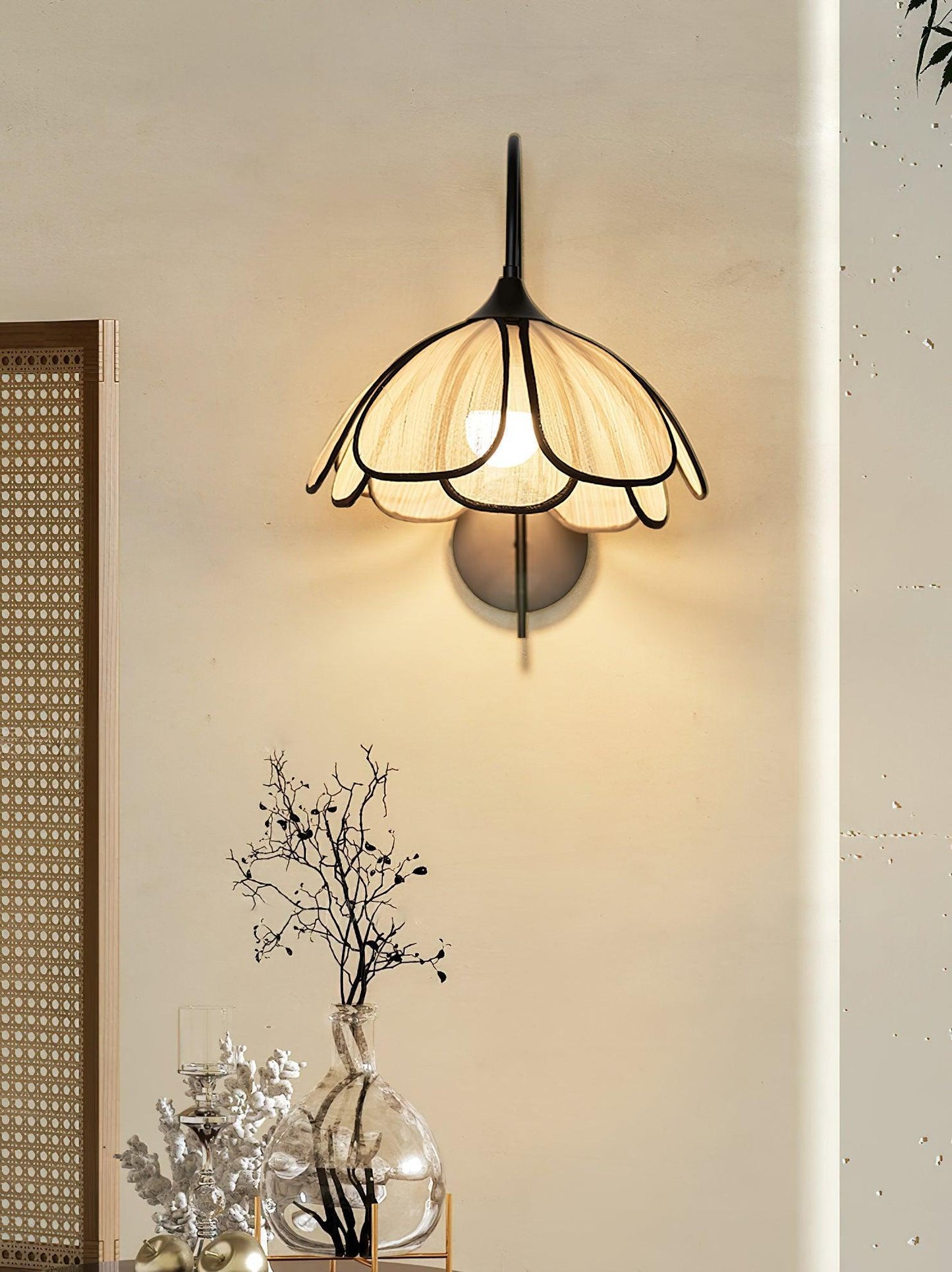 Applique Murale Fleur Japonaise en Fibre Naturelle