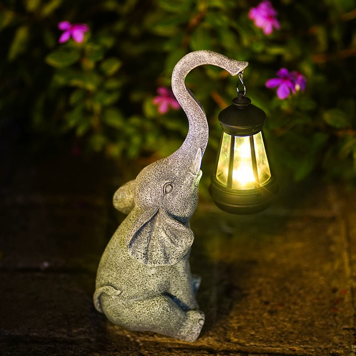 Lampe Solaire Élégante Éléphant – Statue de Jardin en Résine