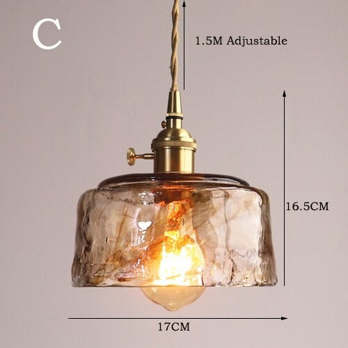Suspension Moderne en Laiton et Verre Ambré