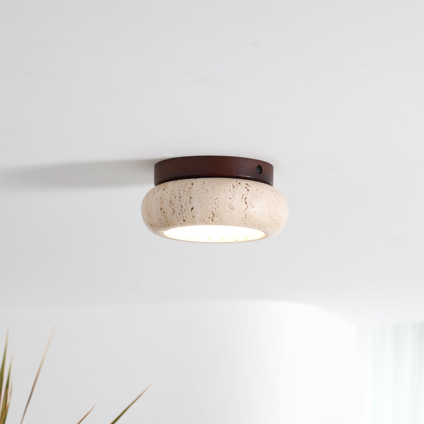 Plafonnier LED Cairns, Travertin & Bois, 15cm