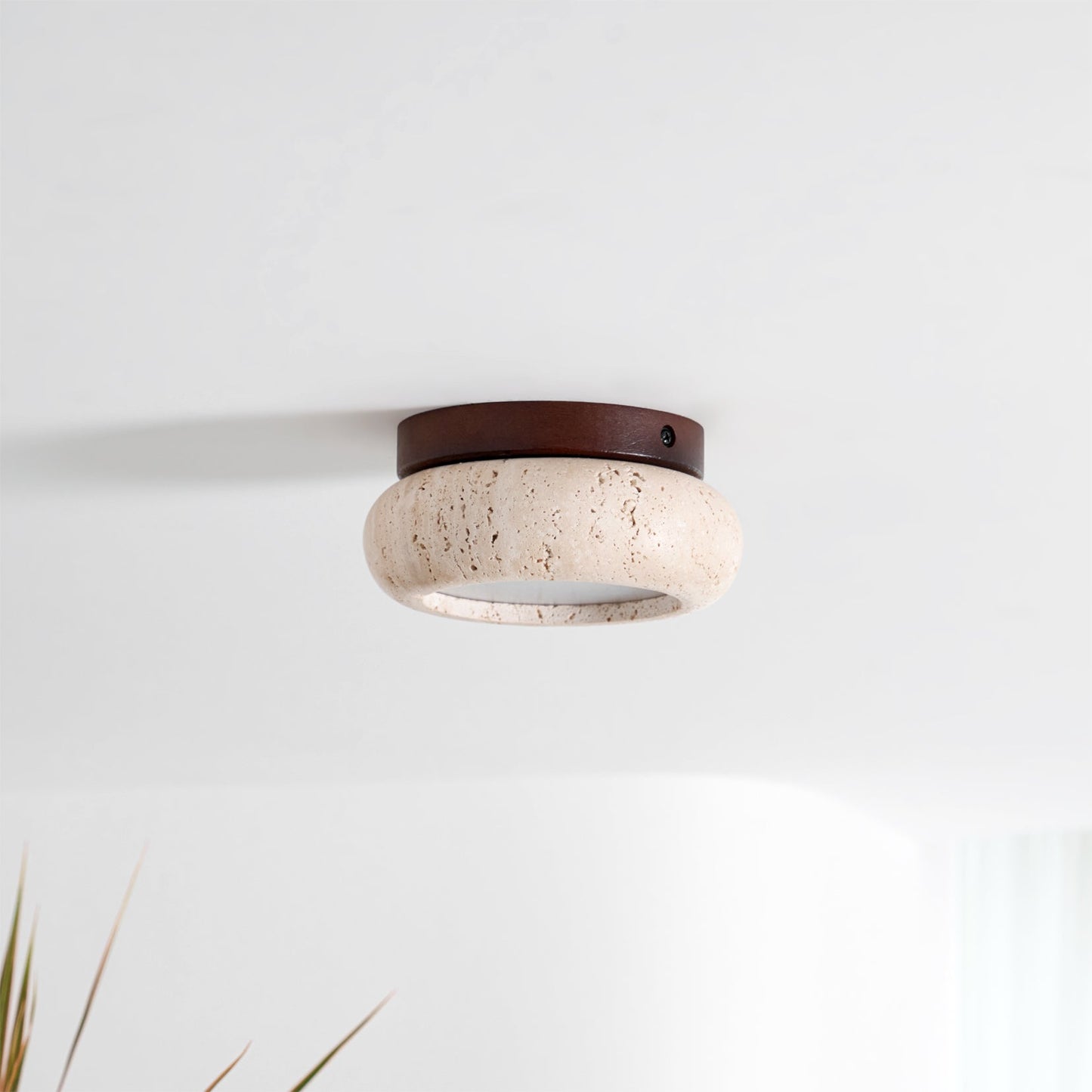 Plafonnier LED Cairns, Travertin & Bois, 15cm