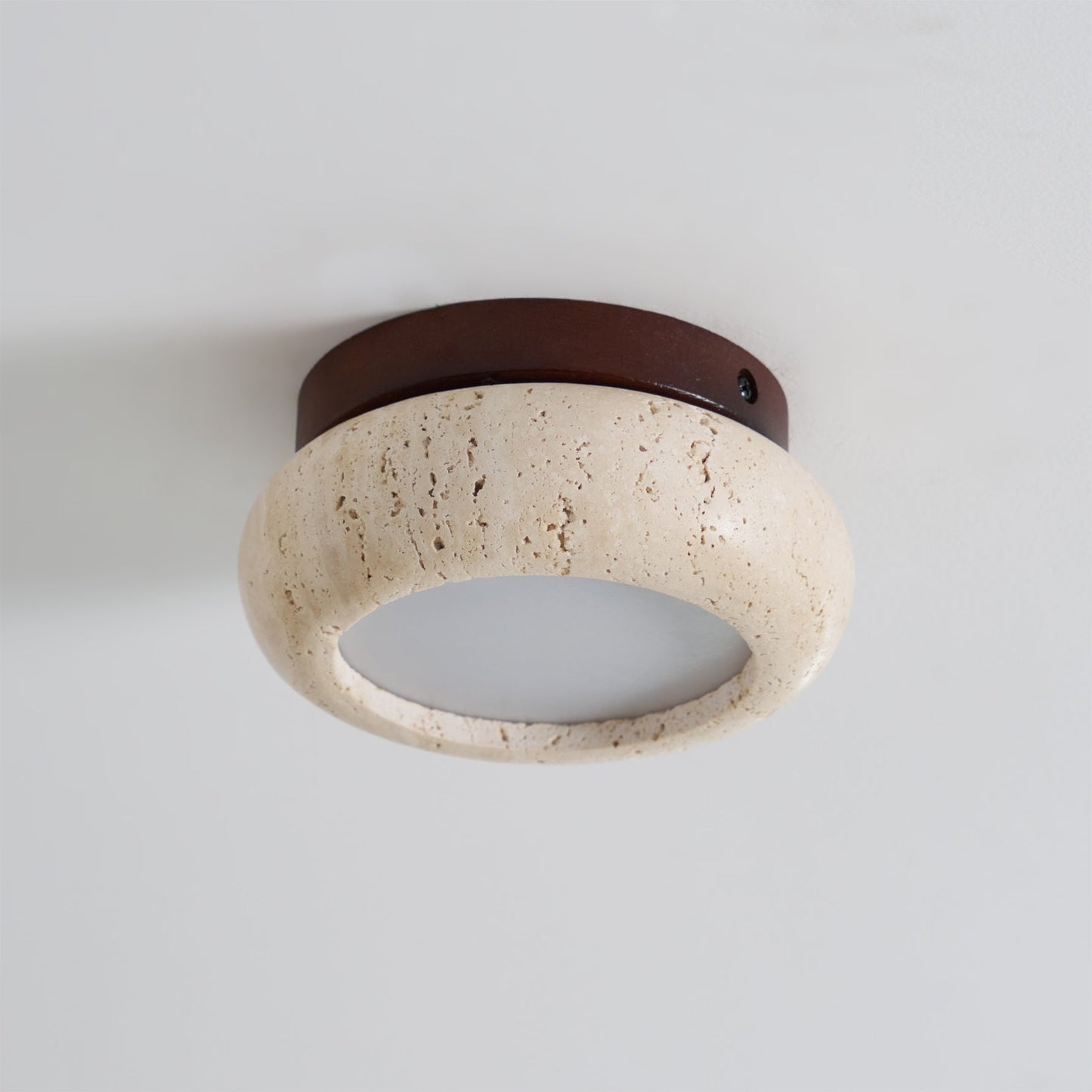 Plafonnier LED Cairns, Travertin & Bois, 15cm
