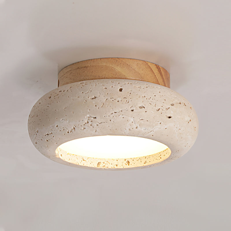 Plafonnier LED Cairns, Travertin & Bois, 15cm