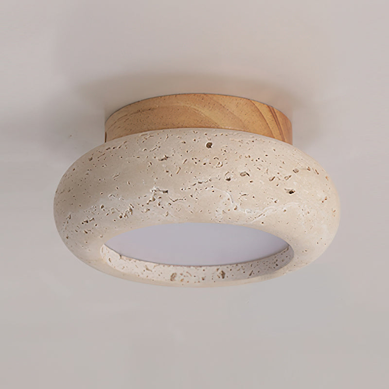 Plafonnier LED Cairns, Travertin & Bois, 15cm