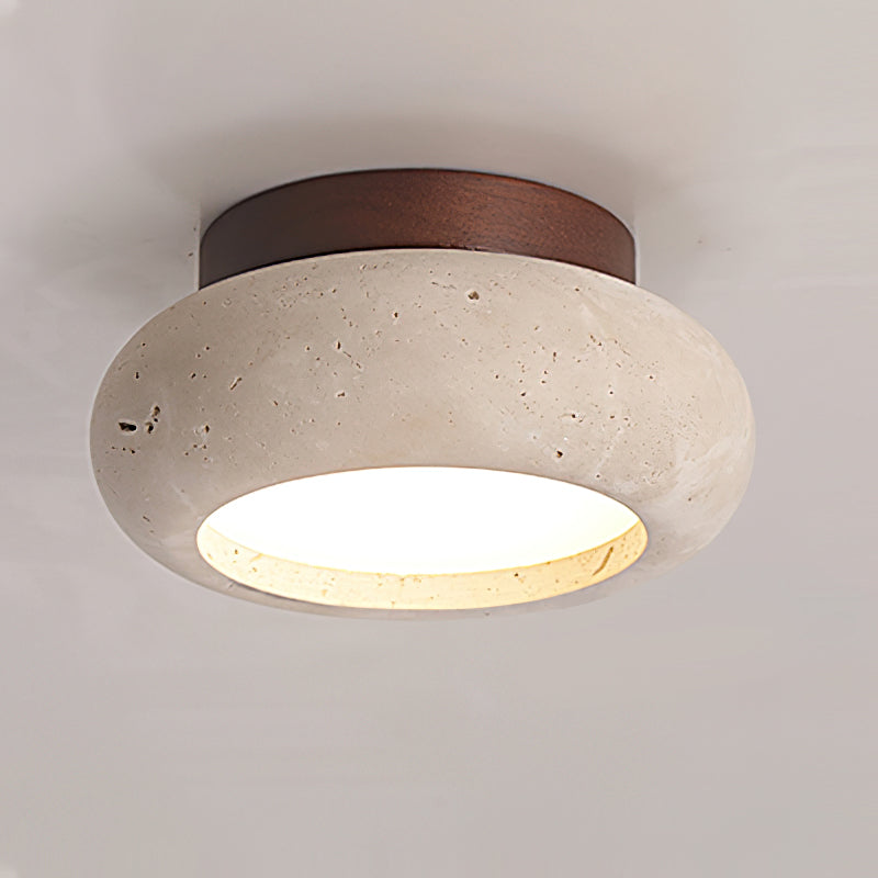 Plafonnier LED Cairns, Travertin & Bois, 15cm