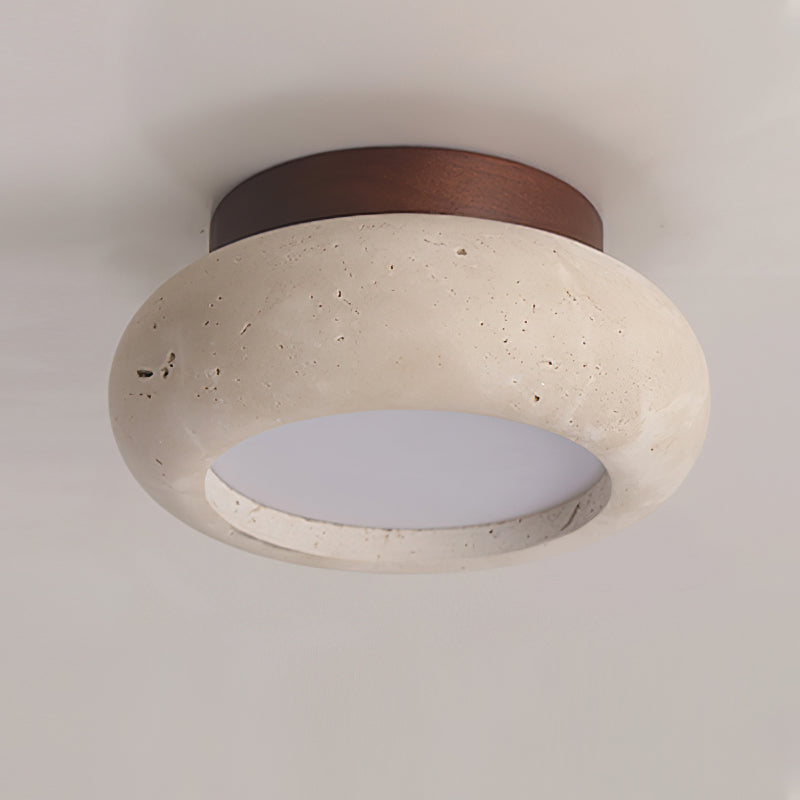 Plafonnier LED Cairns, Travertin & Bois, 15cm