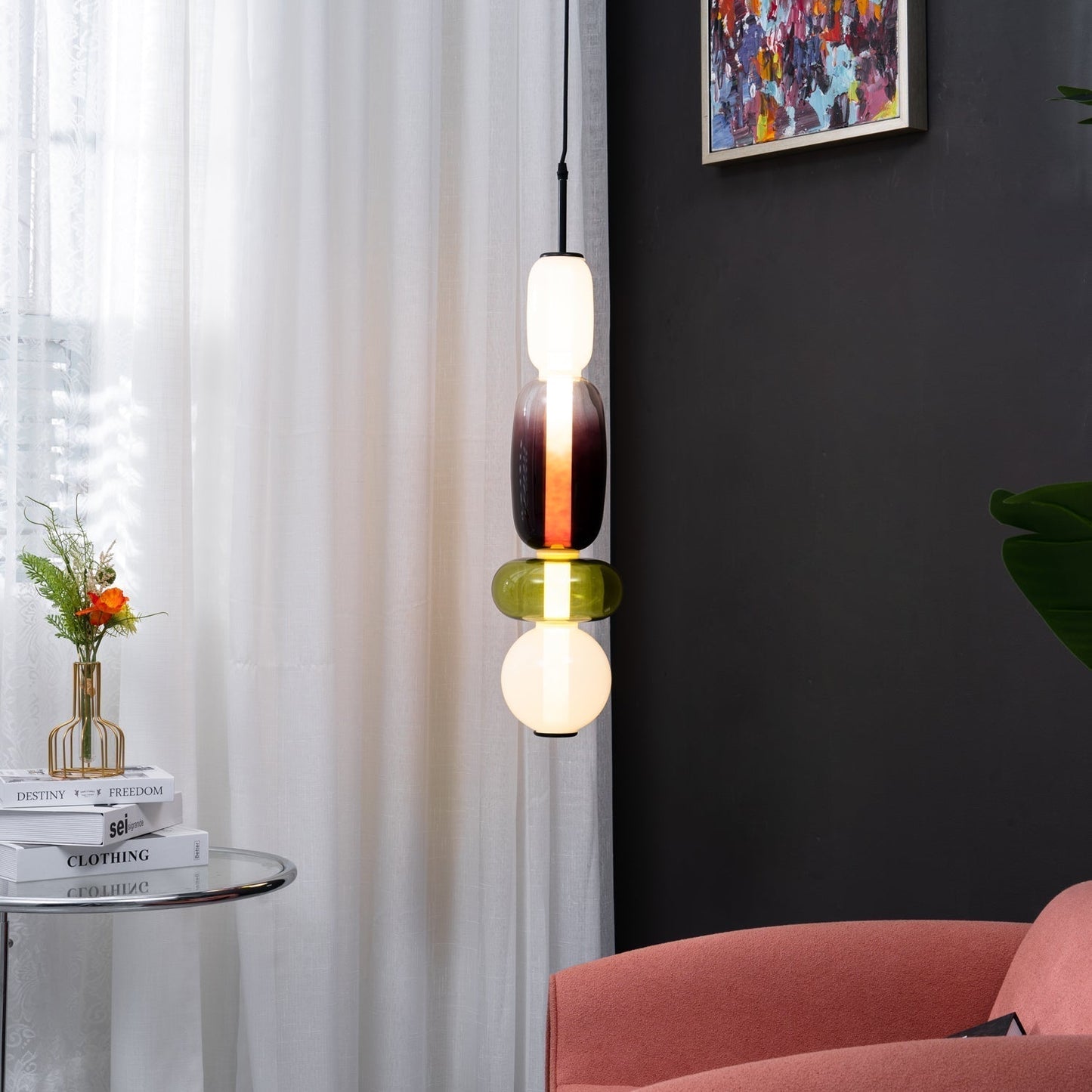 Suspension Moderne en Verre Confit – Élégance Colorée et Design Contemporain