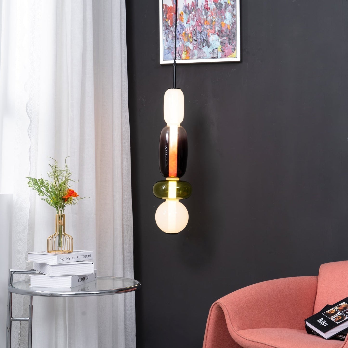 Suspension Moderne en Verre Confit – Élégance Colorée et Design Contemporain