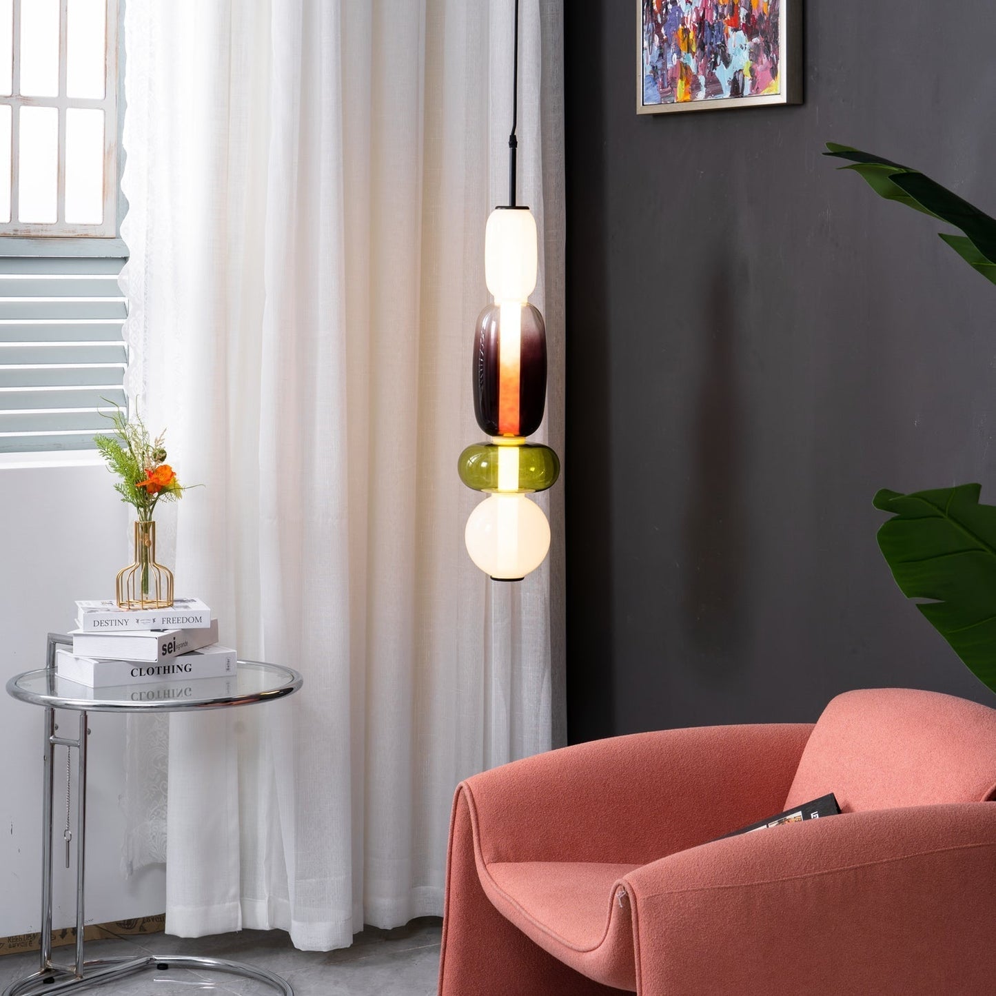 Suspension Moderne en Verre Confit – Élégance Colorée et Design Contemporain