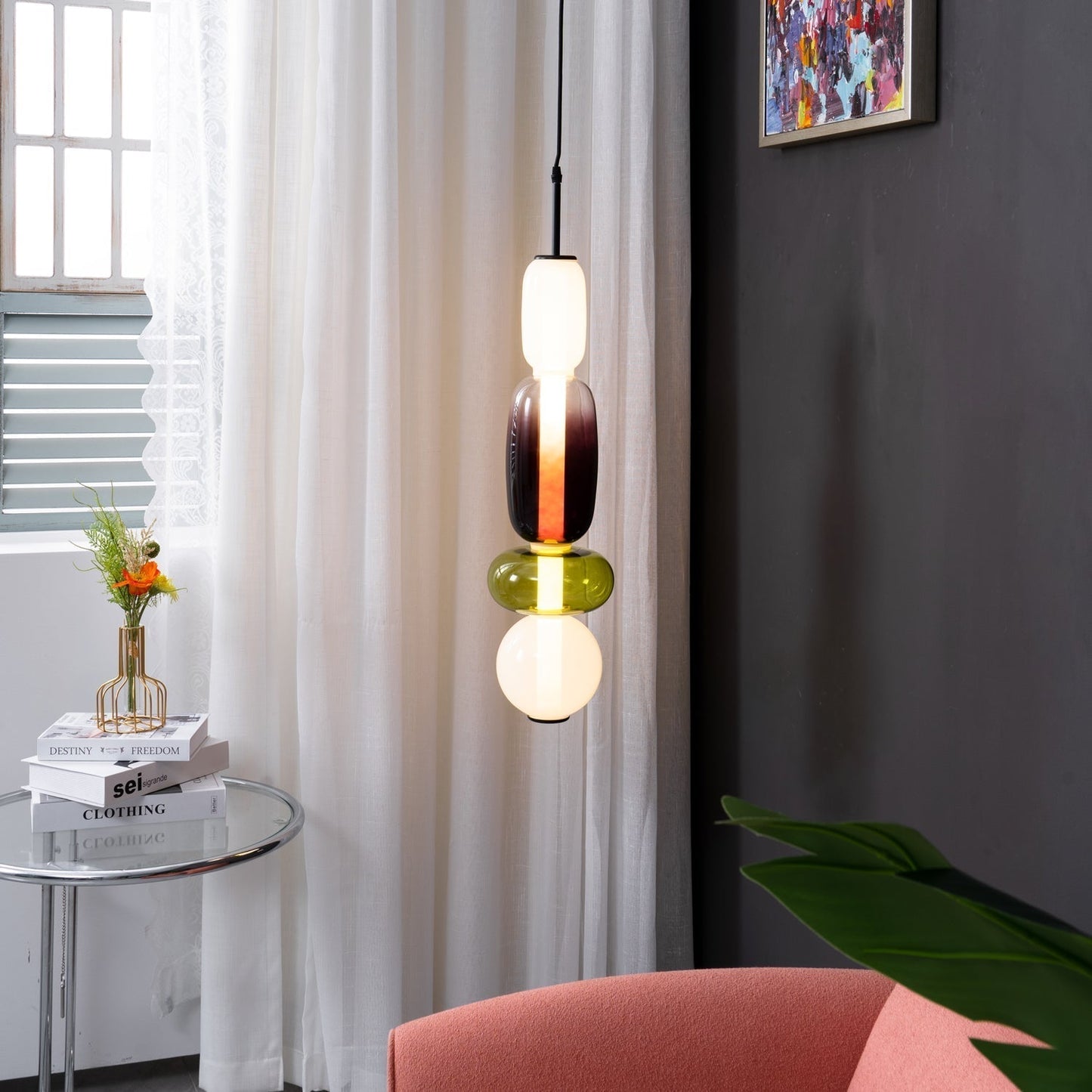 Suspension Moderne en Verre Confit – Élégance Colorée et Design Contemporain