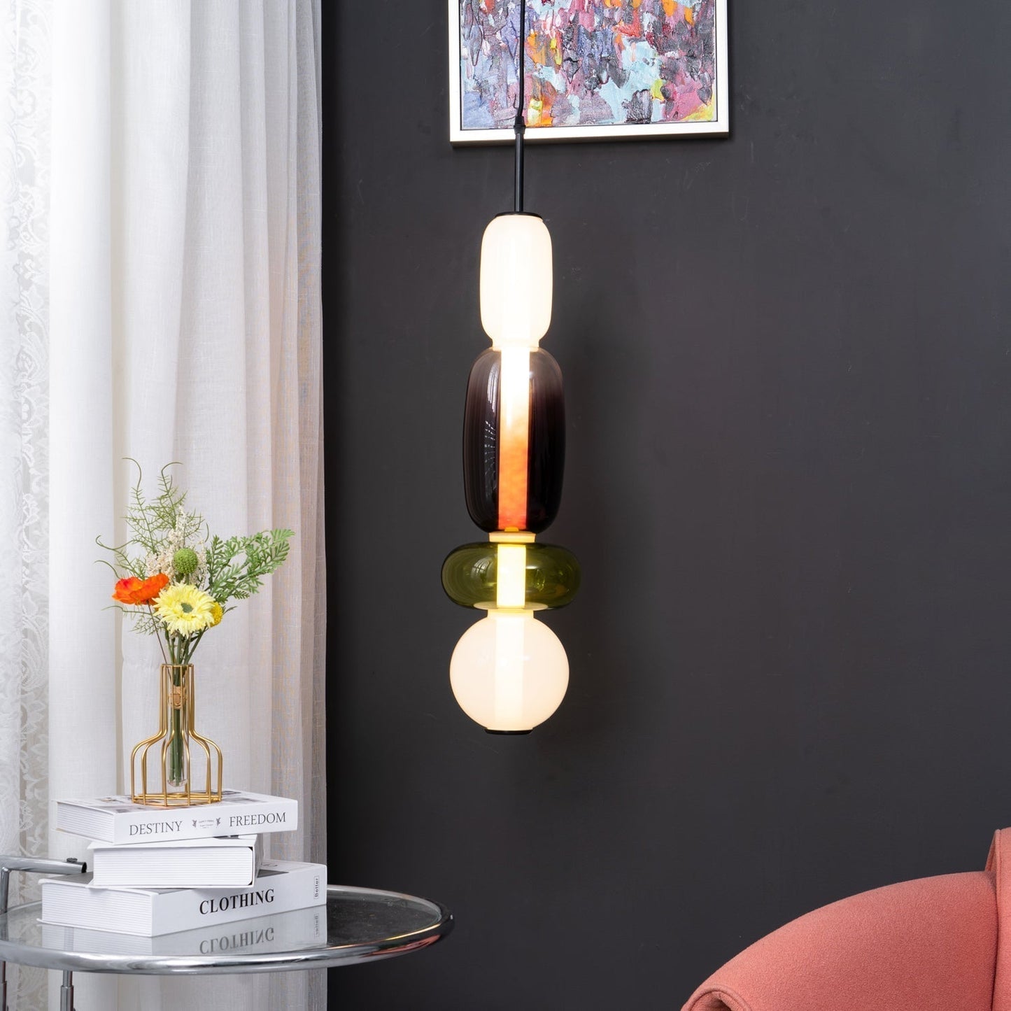 Suspension Moderne en Verre Confit – Élégance Colorée et Design Contemporain