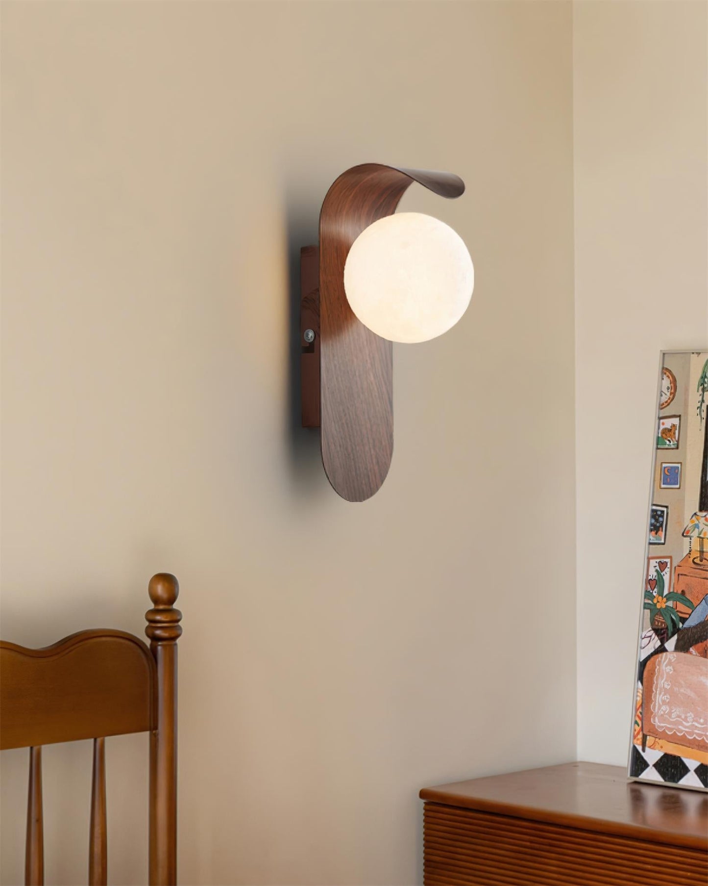 Applique Murale Design, Globe Givré, Bois & Métal, G9