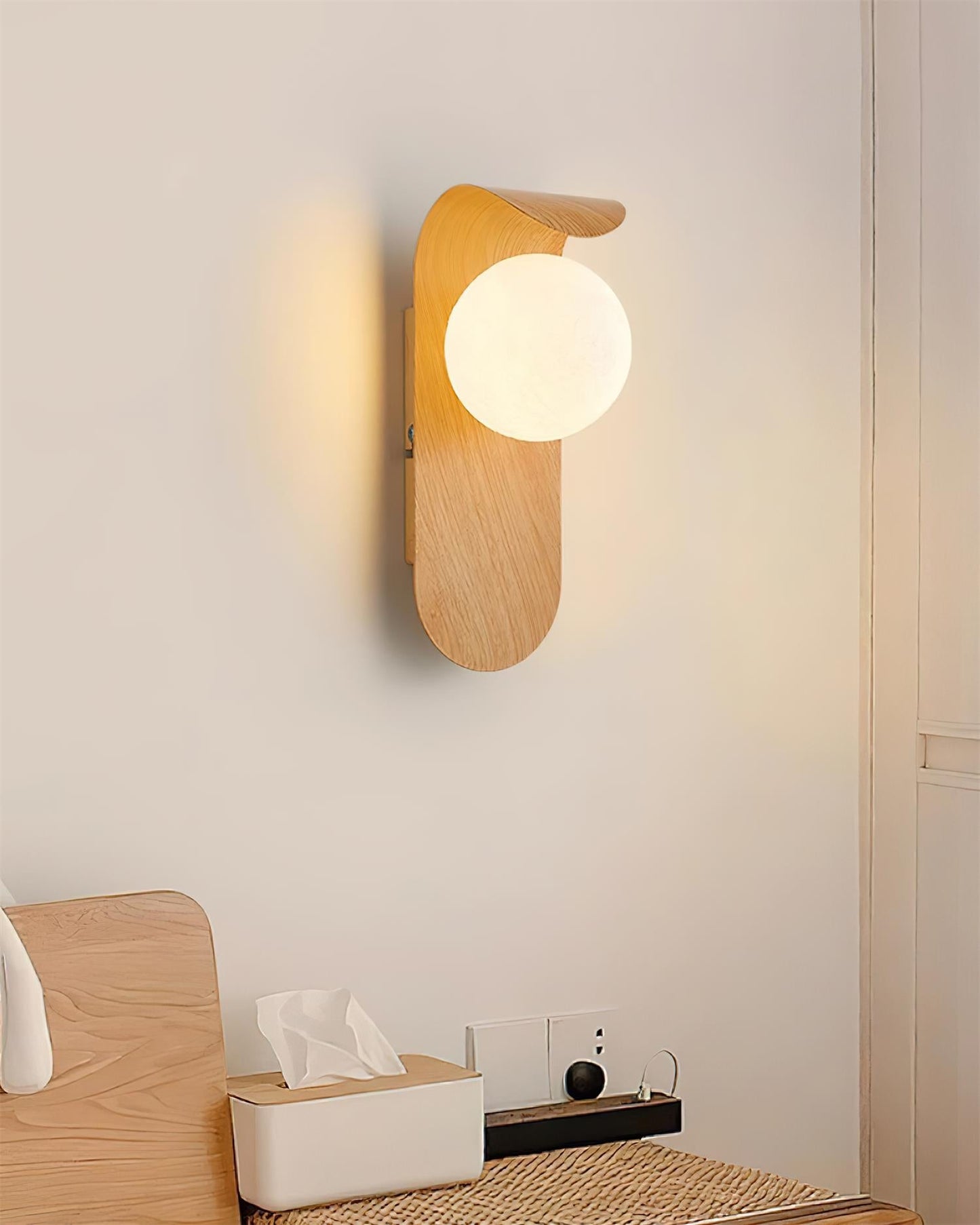 Applique Murale Design, Globe Givré, Bois & Métal, G9