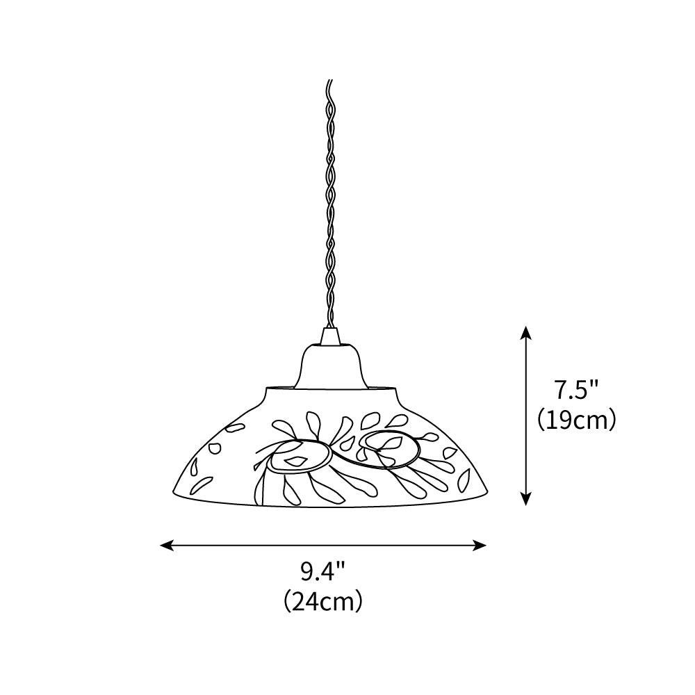 Suspension Céramique Campbell – Lampe Vintage avec Motif Bleu et Détails en Bois Teck