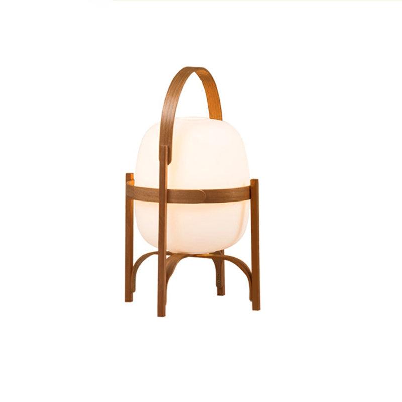 Lampe Nomade en Verre et Bois, Style Lanterne