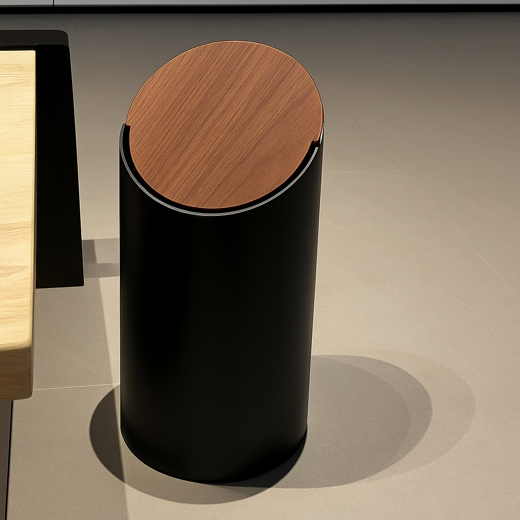 Poubelle Swing Japandi 9L, Couvercle Bois, Design Minimal