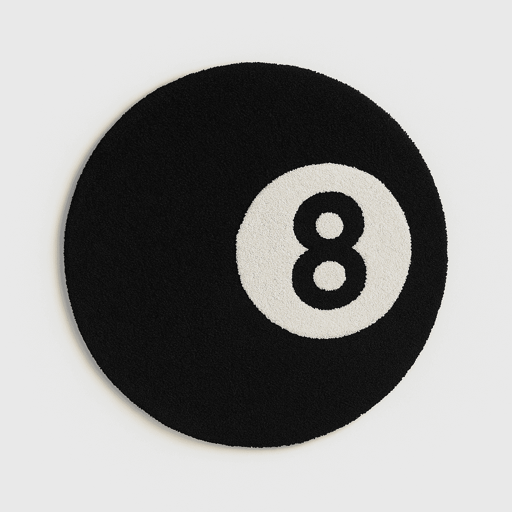 Tapis Rond Boule 8, Design Billard Noir & Blanc