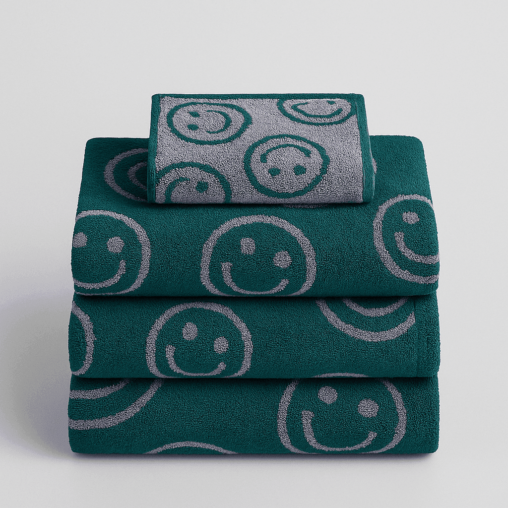 Serviette de Bain Smiley Biface, 100 % Coton, Ultra Douce