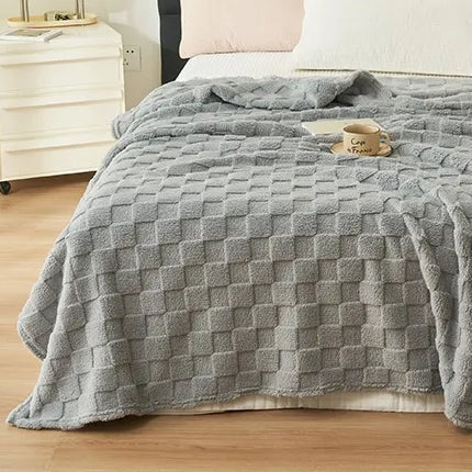 Plaid Polaire à Carreaux Doux et Chaud, Polyester
