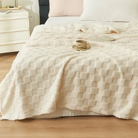 Plaid Polaire à Carreaux Doux et Chaud, Polyester