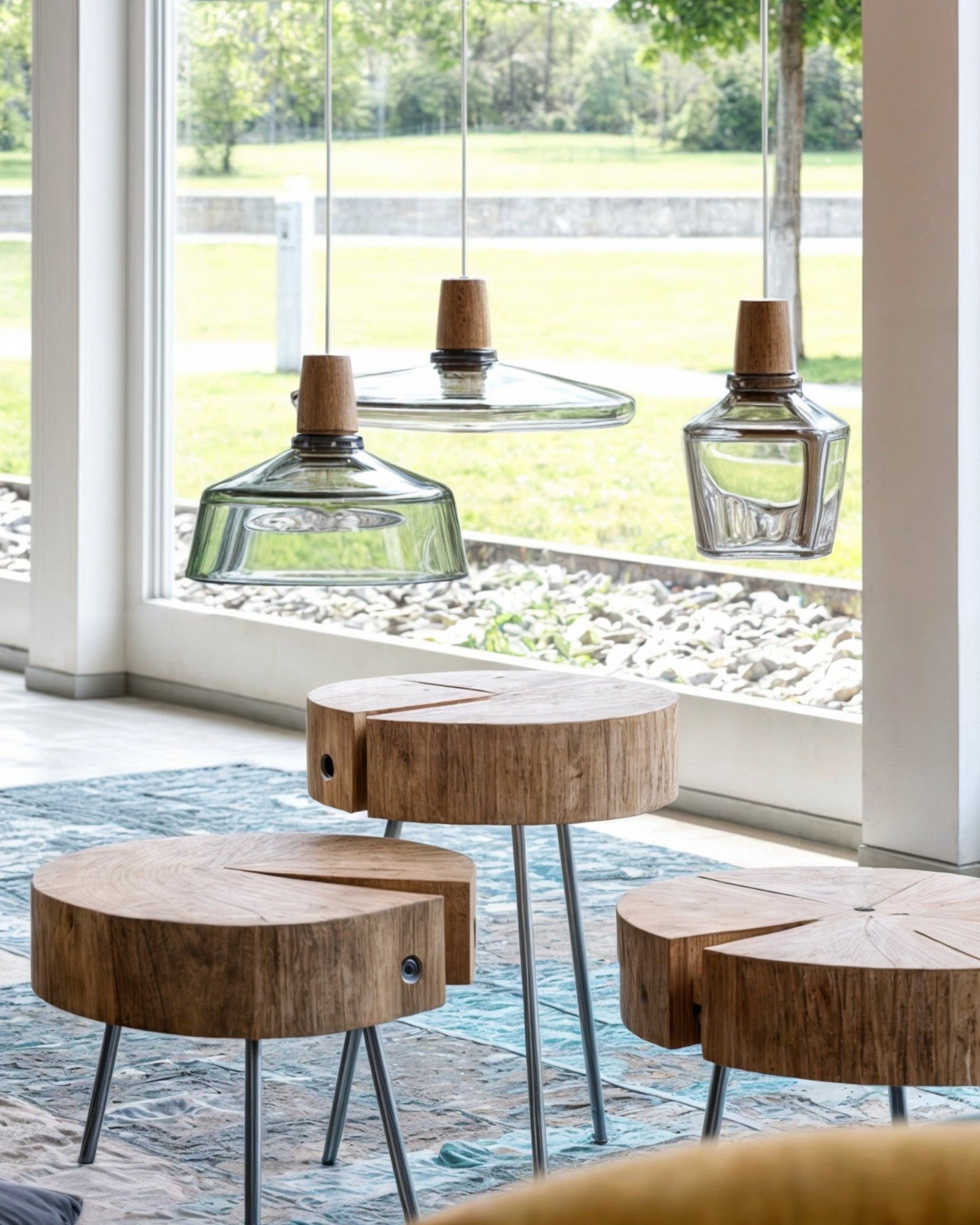 Suspension Nordique Moderne en Verre avec Socle en Bois