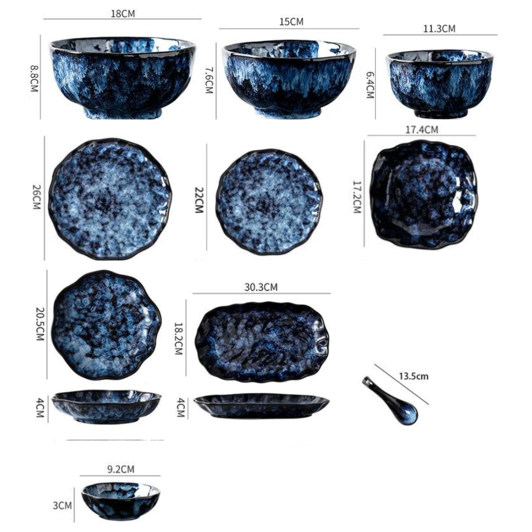 Ensemble de Dîner 10 Pièces Blue Nebula – Élégance Céleste pour Vos Repas Quotidiens