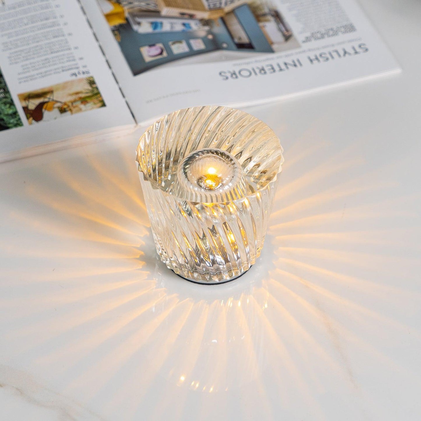 Lampe Cristal LED Rechargeable, Sans Fil, 3000K, Ø8cm