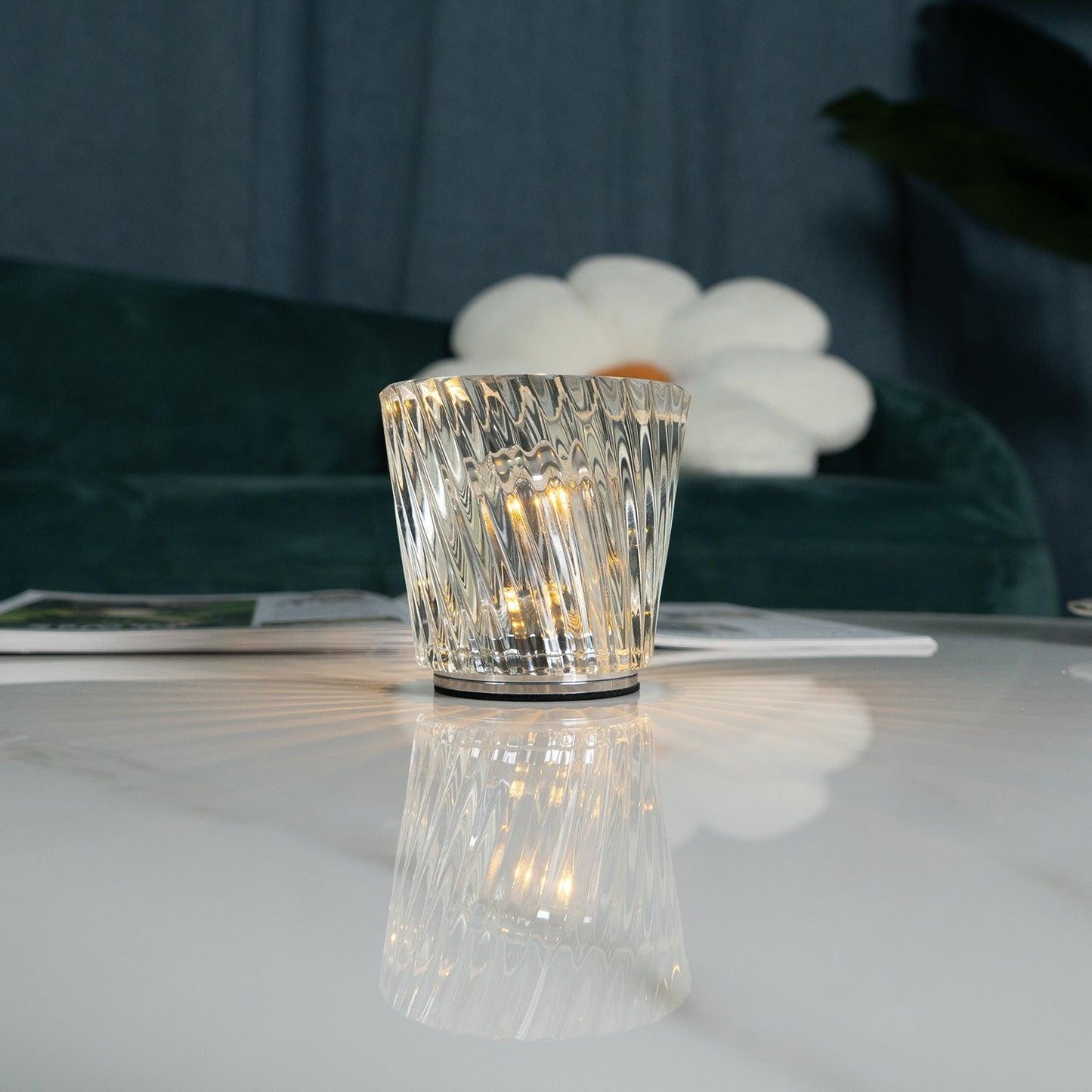 Lampe Cristal LED Rechargeable, Sans Fil, 3000K, Ø8cm