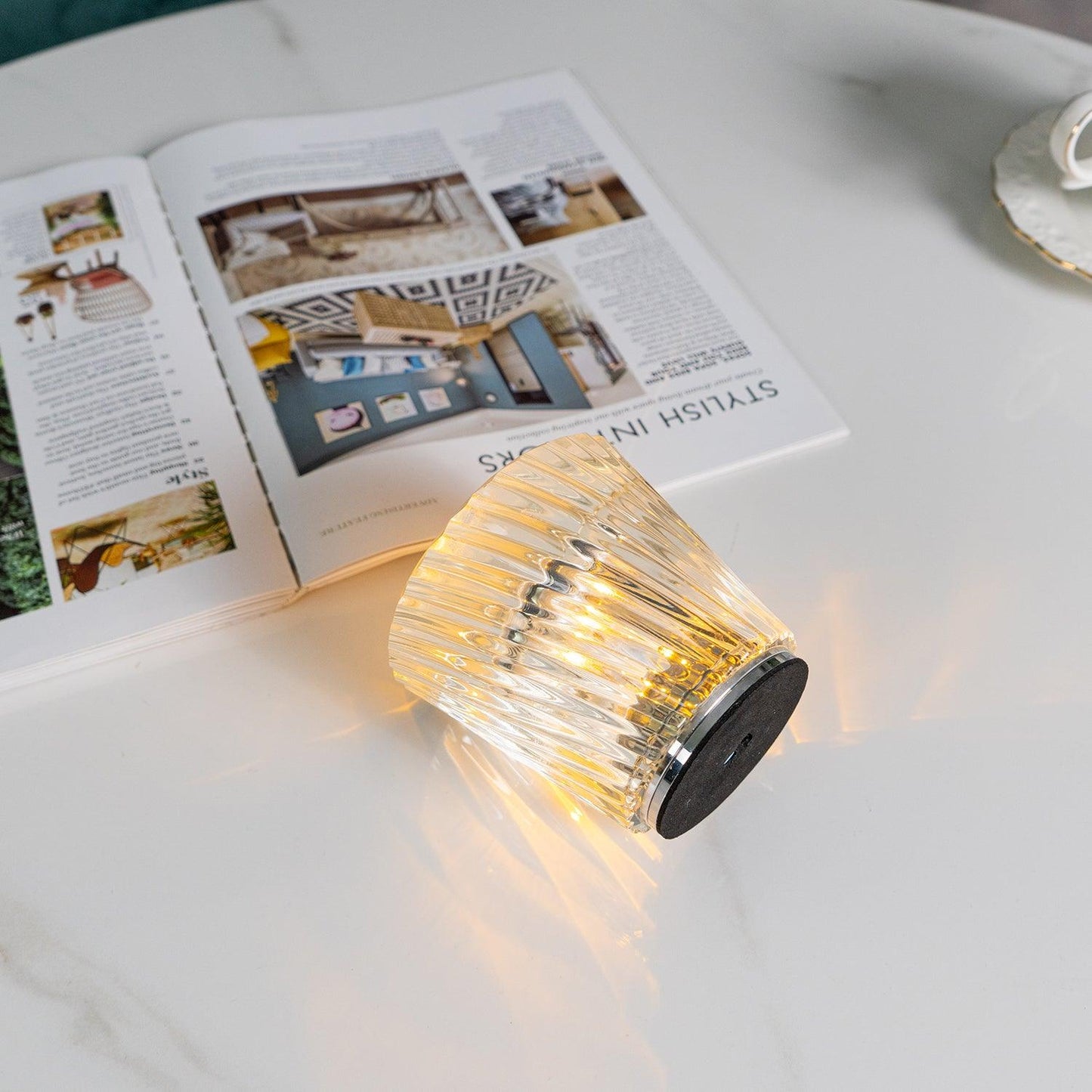 Lampe Cristal LED Rechargeable, Sans Fil, 3000K, Ø8cm