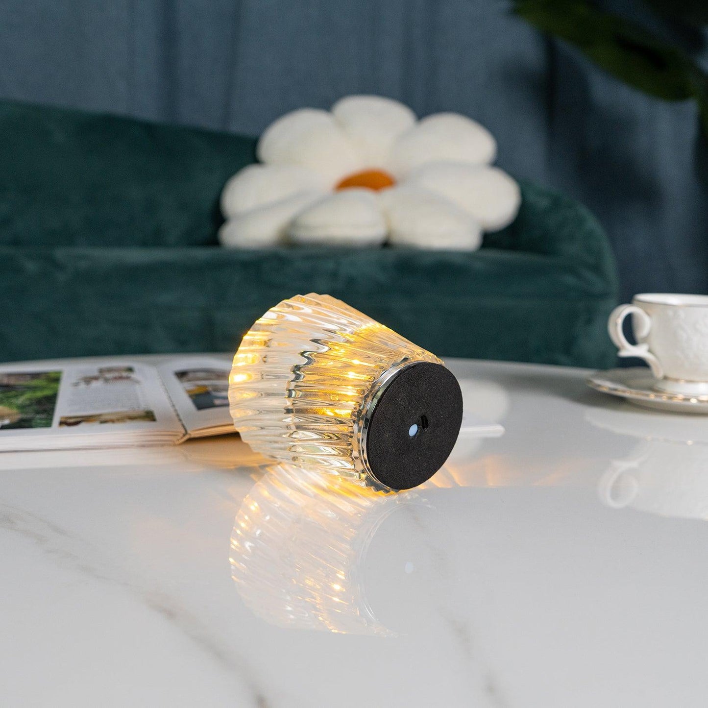 Lampe Cristal LED Rechargeable, Sans Fil, 3000K, Ø8cm