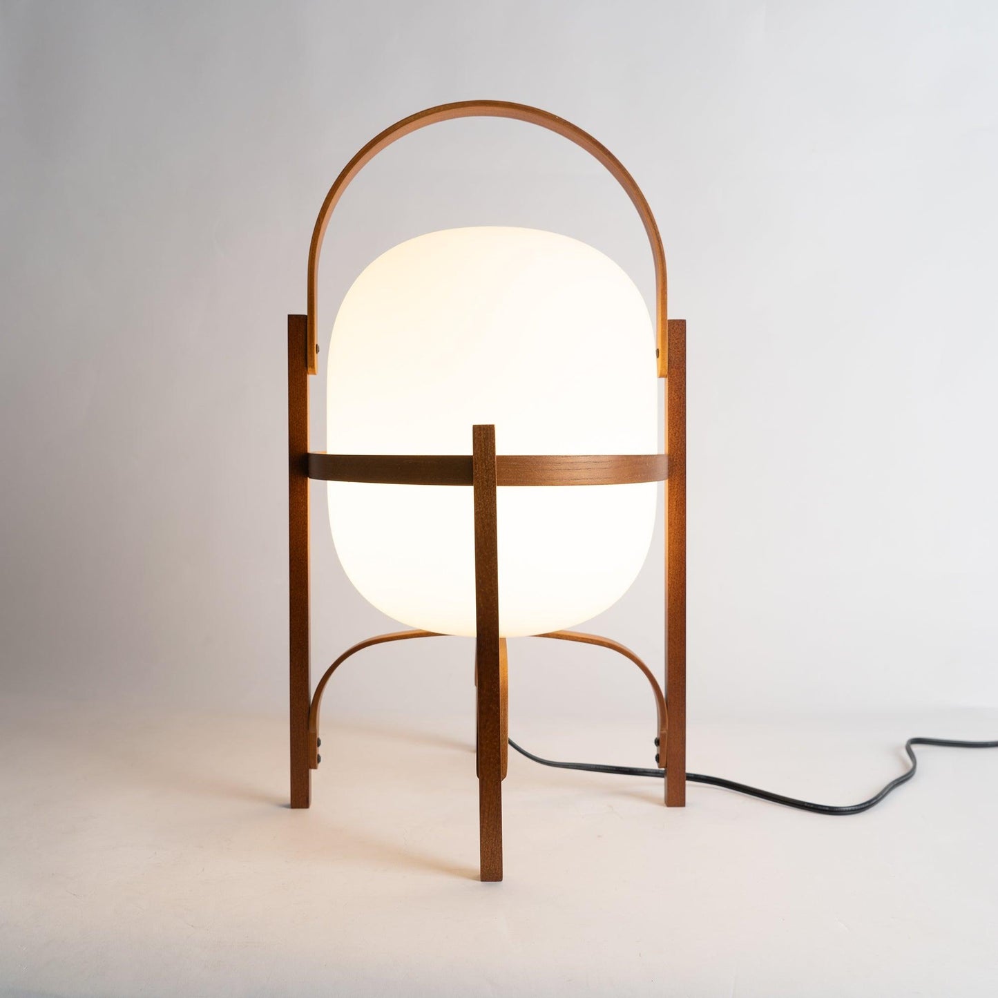Lampe Nomade en Verre et Bois, Style Lanterne