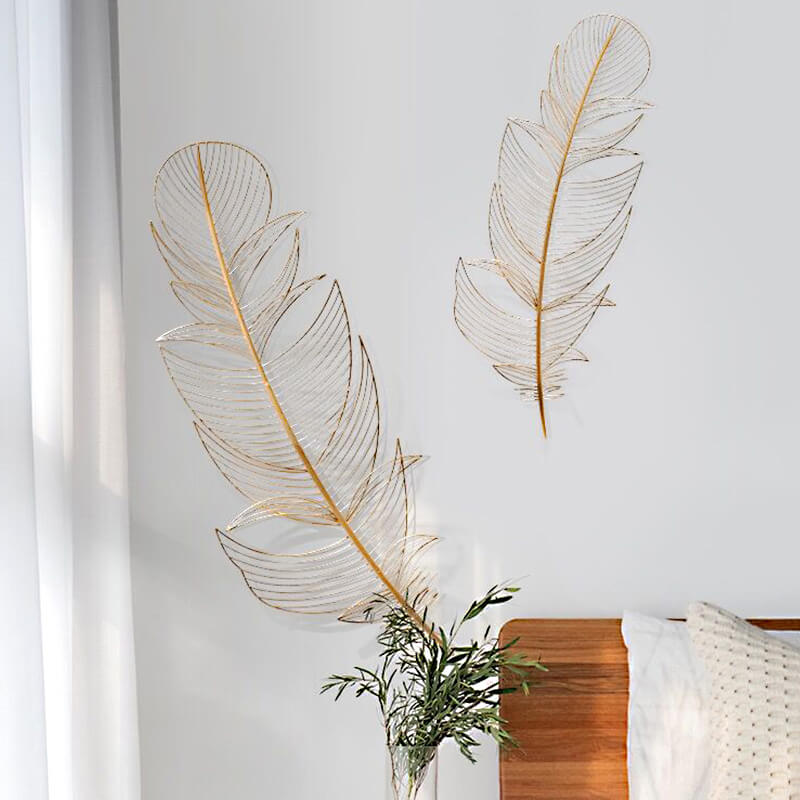 Déco Murale Plume Métal Peint, Style Bohème Chic