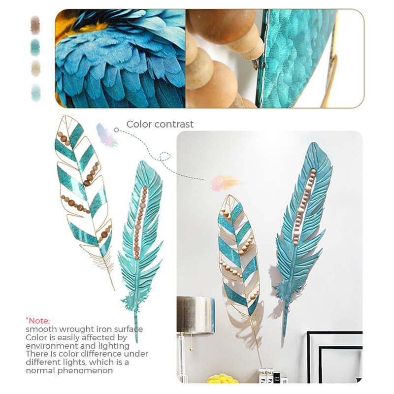 Déco Murale Plume Métal Peint, Style Bohème Chic