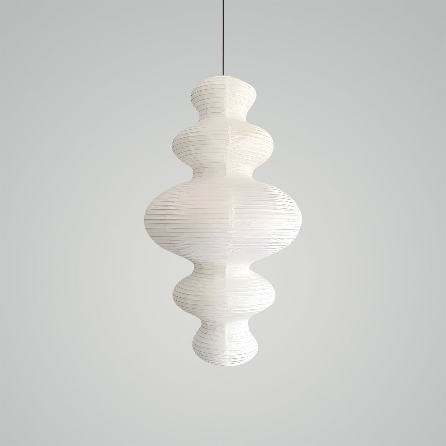 Suspension Akari Juni, Papier Sculpté Blanc, Design Ondulé
