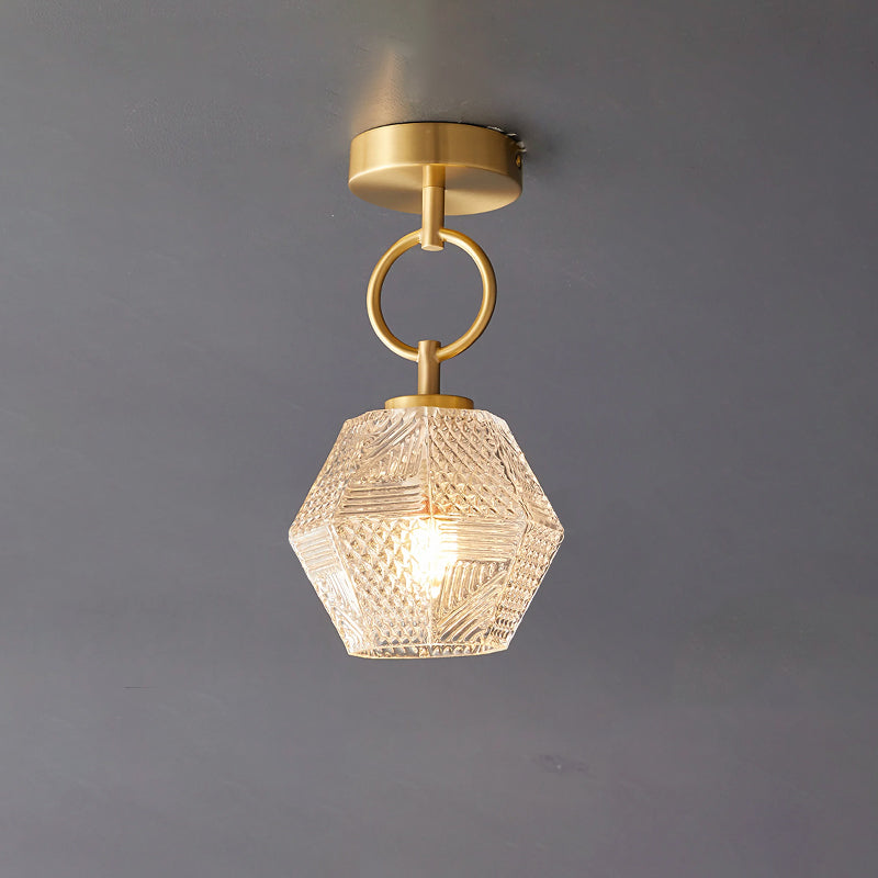 Plafonnier Art Déco en laiton et verre – coupe diamant élégante