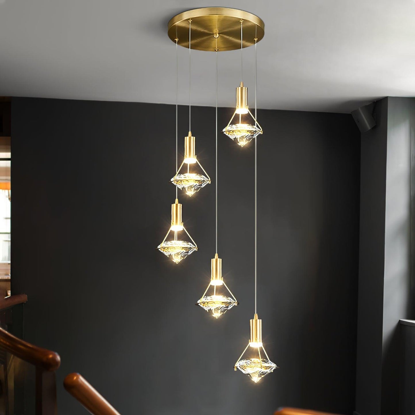 Suspension Moderne Cristal Diamant LED en Laiton