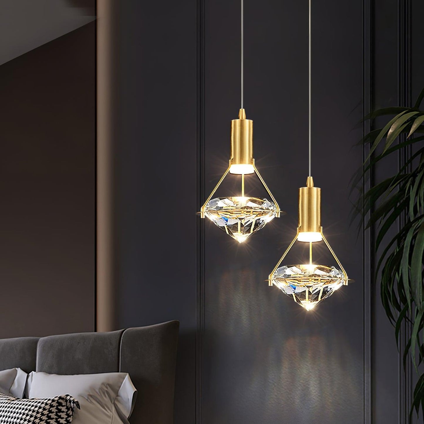 Suspension Moderne Cristal Diamant LED en Laiton