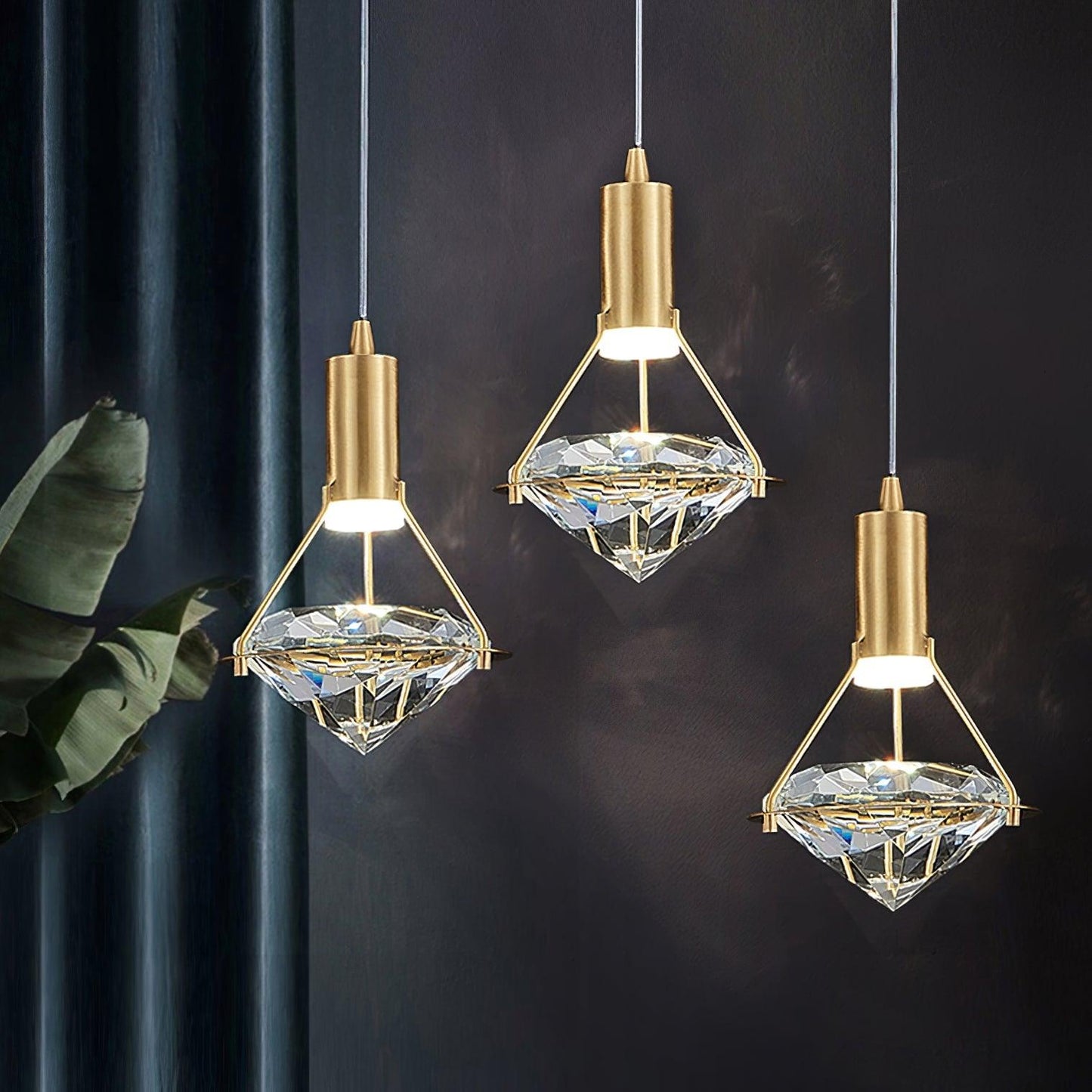 Suspension Moderne Cristal Diamant LED en Laiton