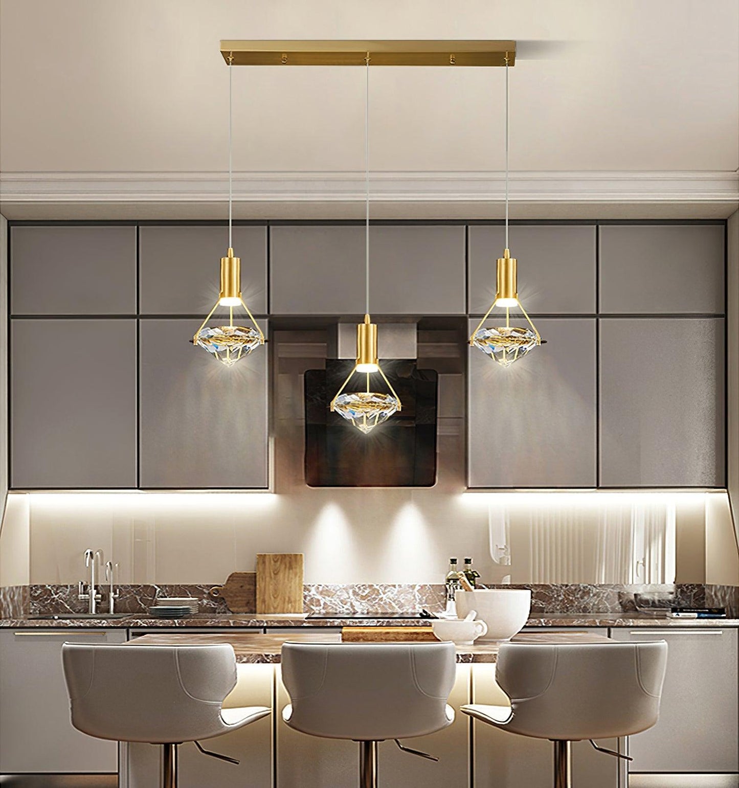 Suspension Moderne Cristal Diamant LED en Laiton