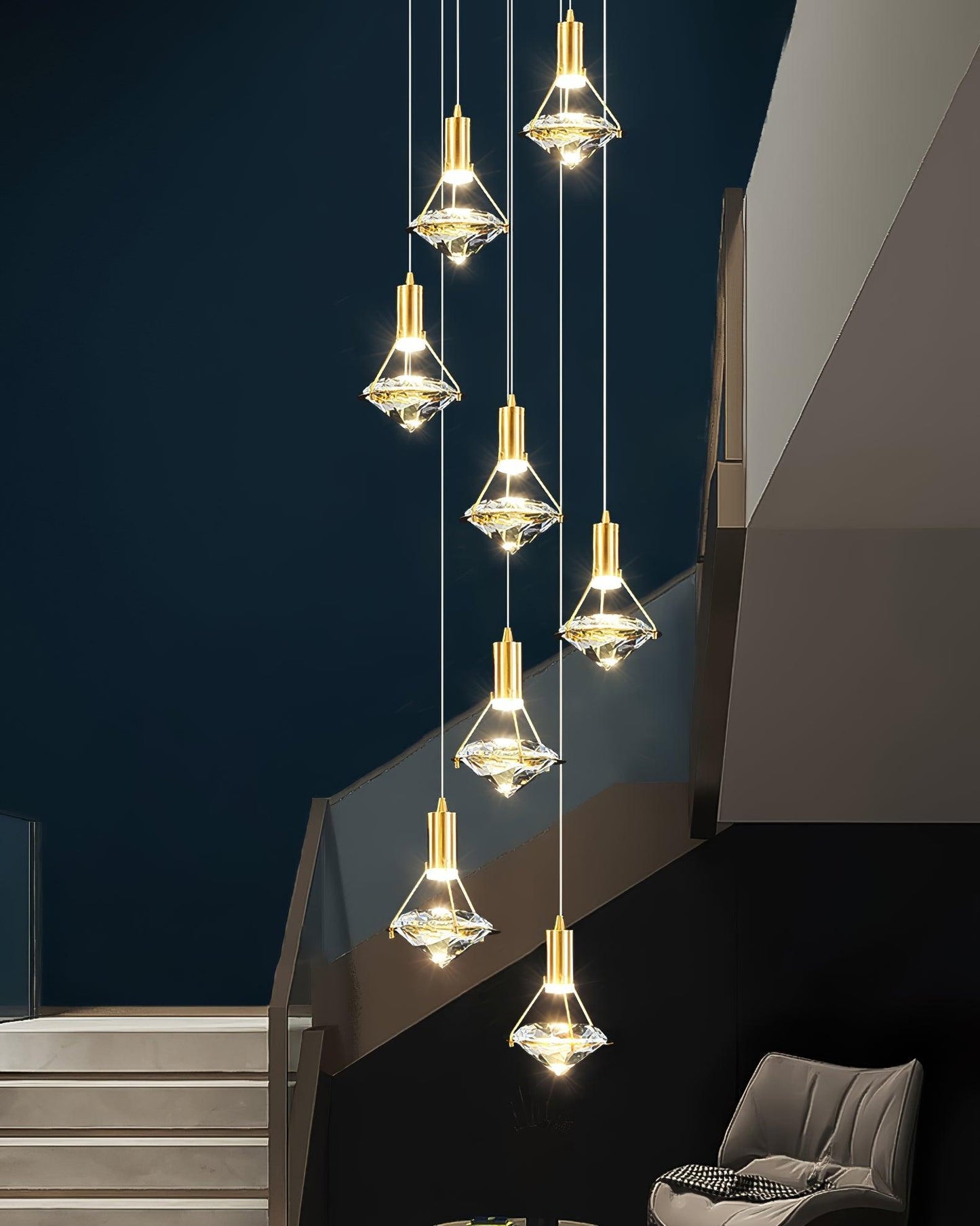 Suspension Moderne Cristal Diamant LED en Laiton
