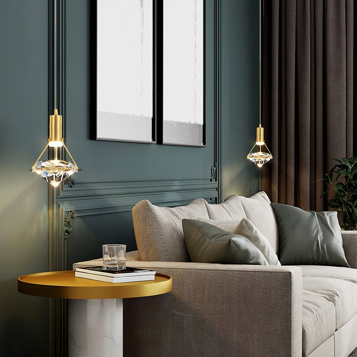 Suspension Moderne Cristal Diamant LED en Laiton