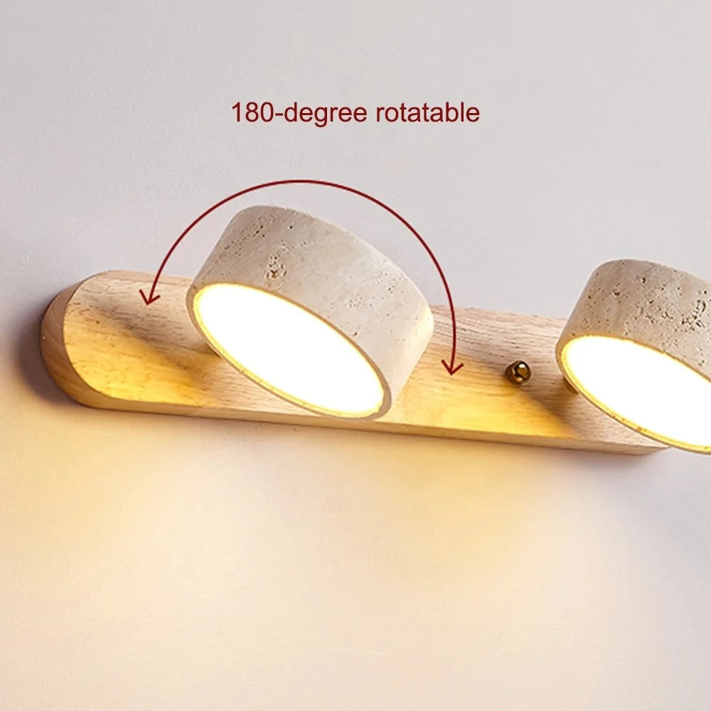 Applique Elias LED Réglable Bois & Travertin, Style Rustique